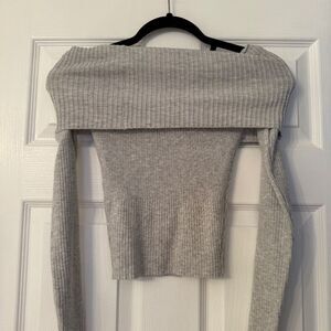 Princess Polly Grey Off the Shoulder Fitted Sweater
